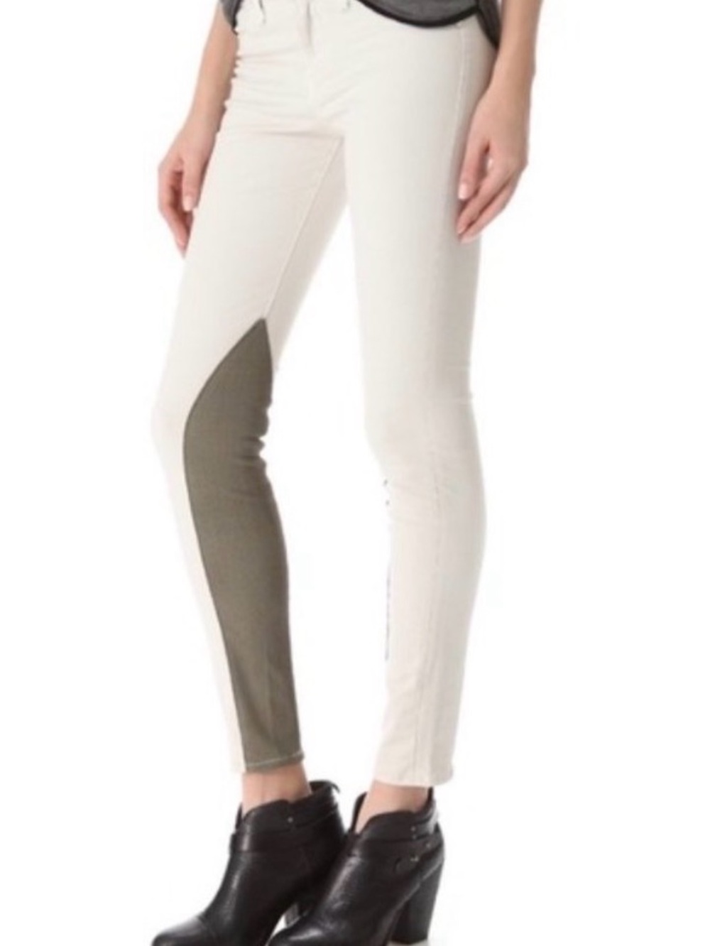rag & bone White Skinny Pants with Olive Contrast Panel